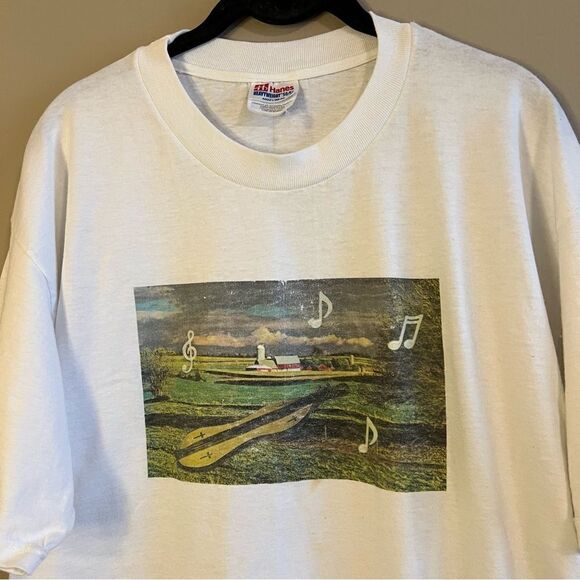 ✨ Vintage Hanes White Shirt Music Fields Country Large - Picture 2 of 9